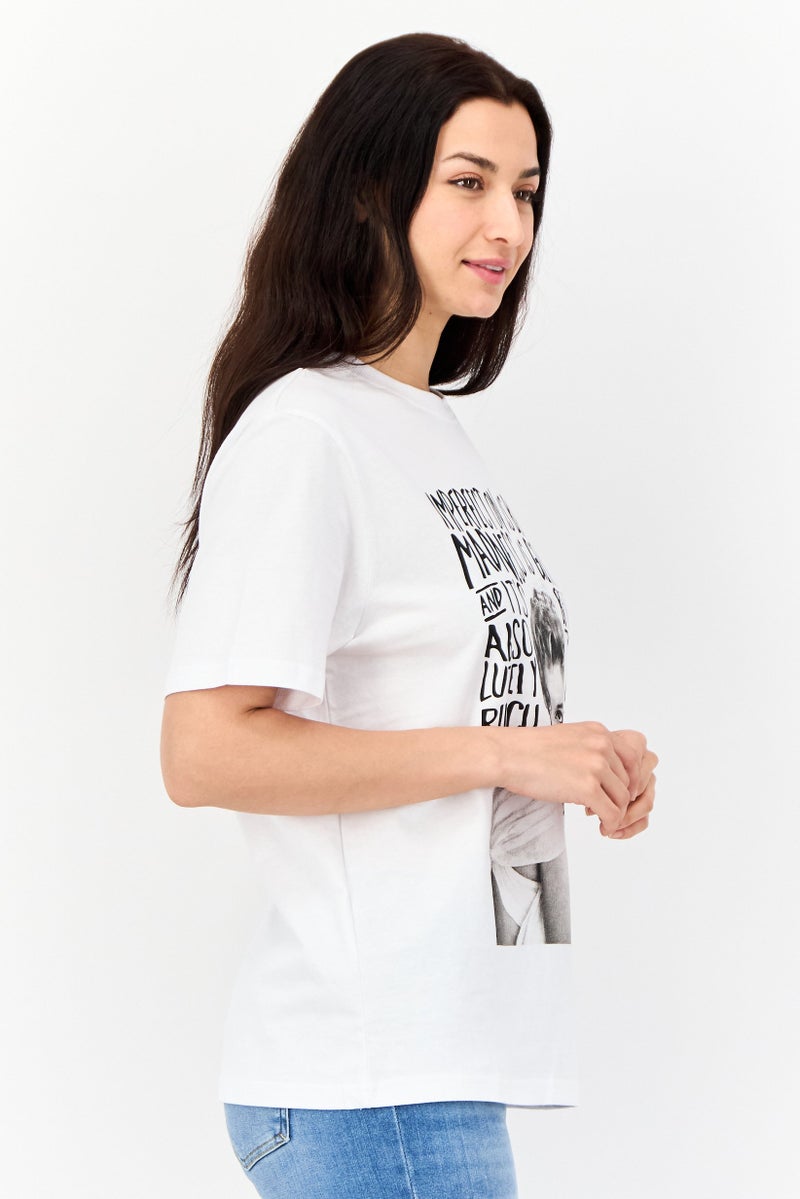 Marilyn Monroe Women Oversized Fit Crew Neck Short Sleeves Graphic Print T-Shirt, White - Image 4