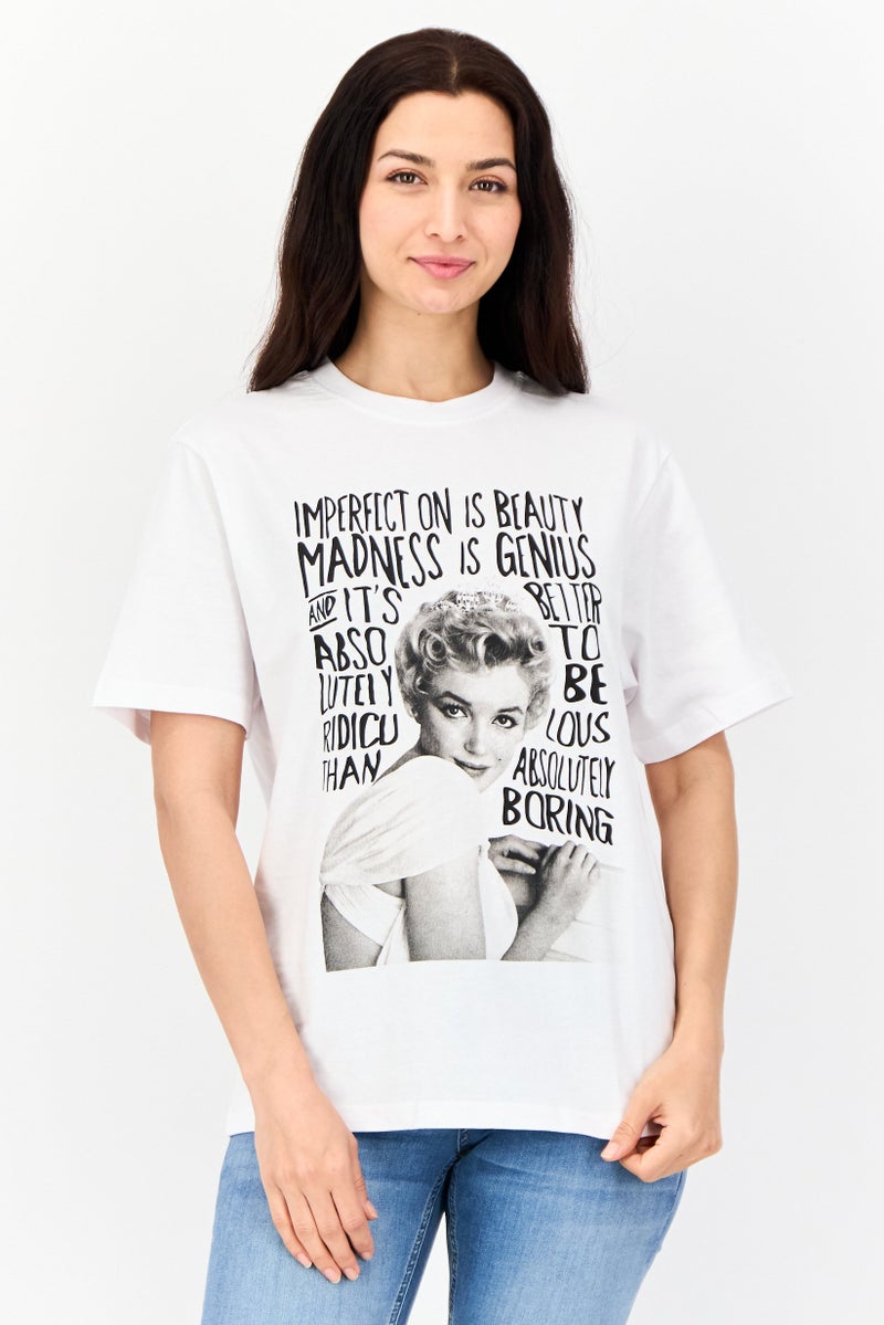 Marilyn Monroe Women Oversized Fit Crew Neck Short Sleeves Graphic Print T-Shirt, White - Image 1