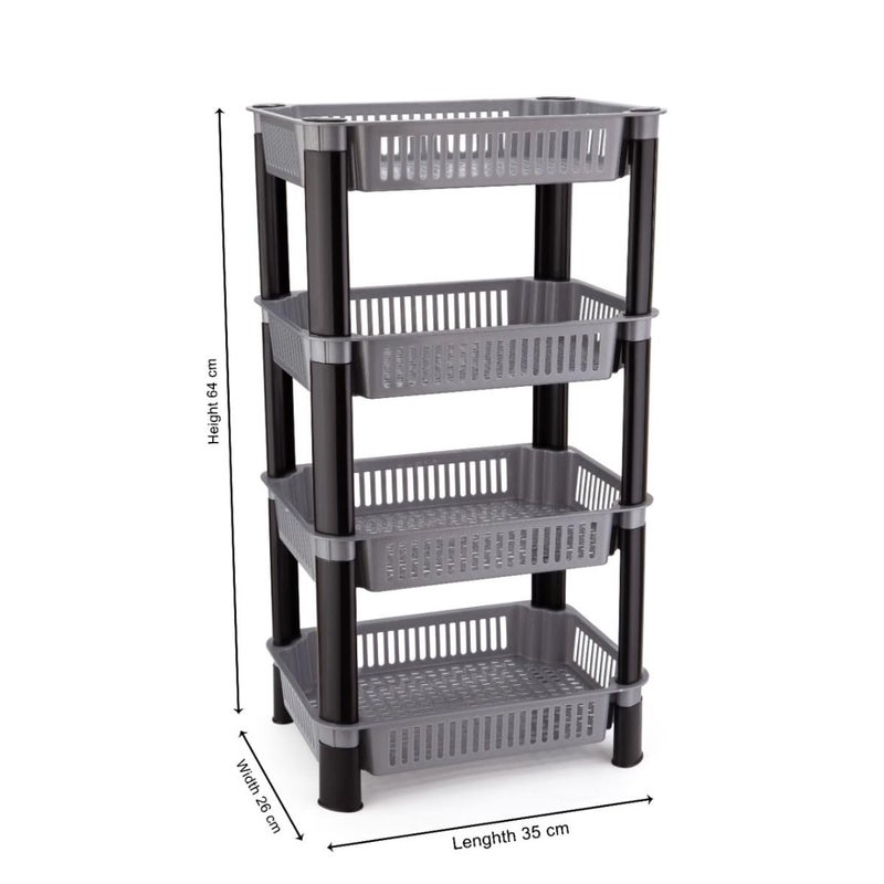 PULSBERY عربة بلاستيكية لتنظيم الخضروات من بلسبيري لتخزين المطبخ، حامل للخضروات، 4 طبقات، رمادي - Image 3