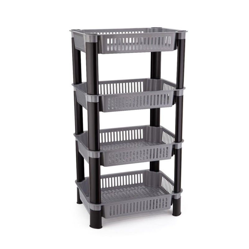 PULSBERY عربة بلاستيكية لتنظيم الخضروات من بلسبيري لتخزين المطبخ، حامل للخضروات، 4 طبقات، رمادي - Image 1