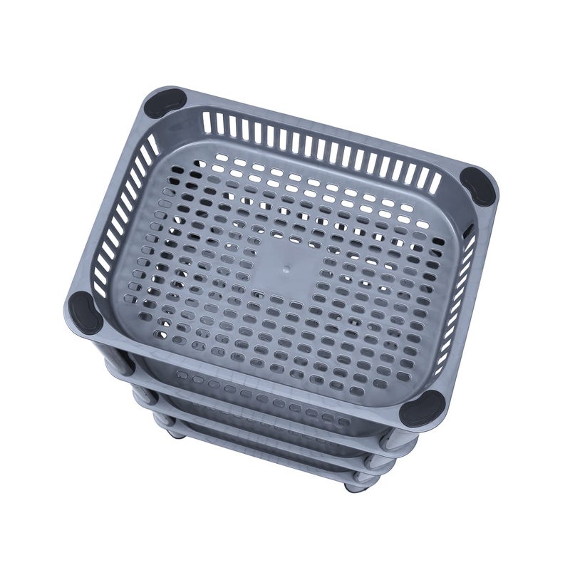 PULSBERY عربة بلاستيكية لتنظيم الخضروات من بلسبيري لتخزين المطبخ، حامل للخضروات، 4 طبقات، رمادي - Image 5