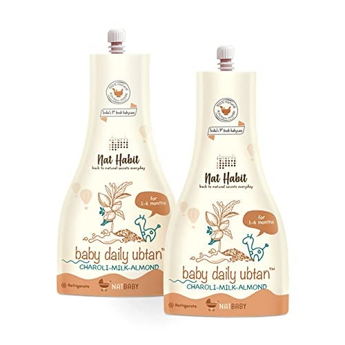 Nat Habit Baby Bath Ubtan with Charoli & Almond | Gentle Daily Ubtan for 1-6 Months Old | Protein & Vitamin-Rich Baby Body Wash | Natural, Soap-Free Head to Toe Wash for Babies & Kids , Pack of 2 X 80g - Image 1