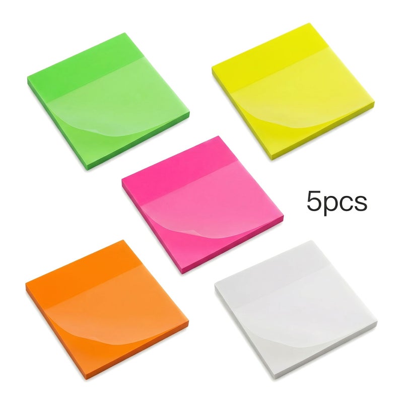 5 Pcs Mixed Color Transparent Self Adhesive Sticky Notes 250 Sheets - Image 1