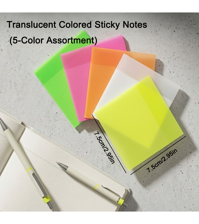 5 Pcs Mixed Color Transparent Self Adhesive Sticky Notes 250 Sheets - Image 3