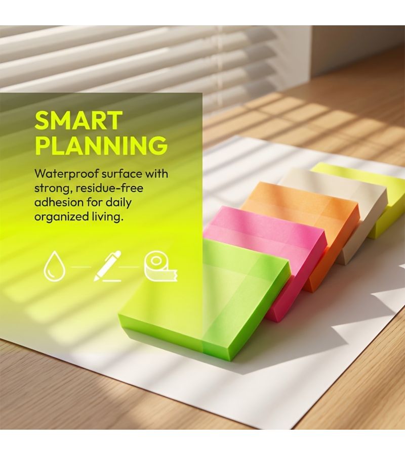 5 Pcs Mixed Color Transparent Self Adhesive Sticky Notes 250 Sheets - Image 2