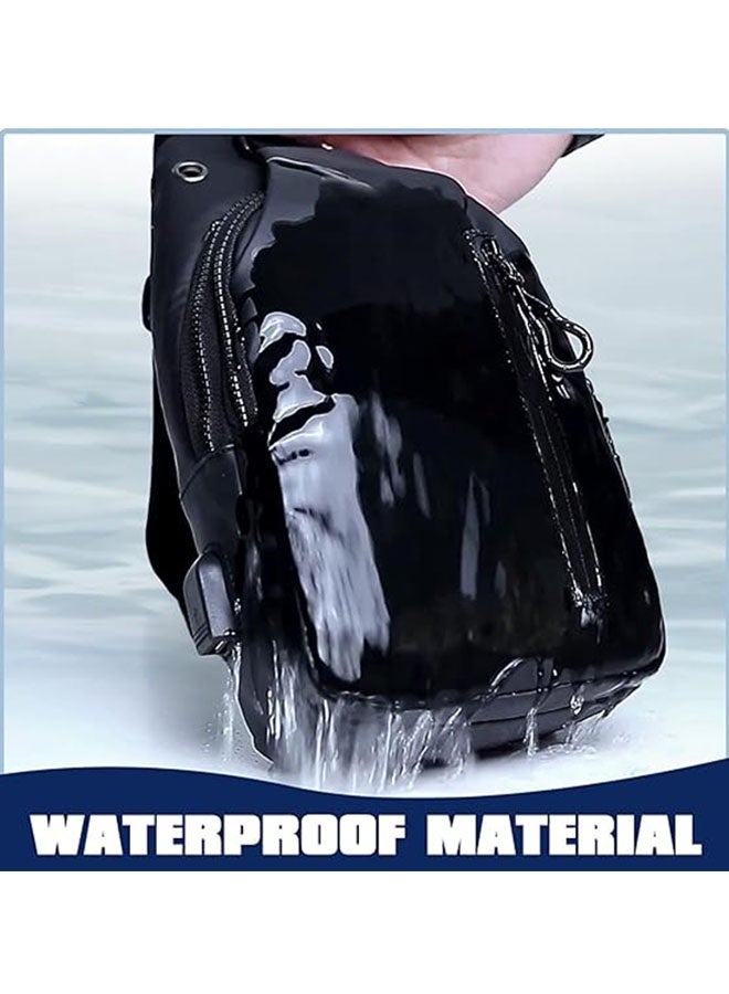 سلينغ حقيبة كروسبودي مع منفذ شاحن USB, حقيبة الظهر الكتف الصغيرة للرجال, حقيبة الصدر الرقيقة المضادة للماء حقيبة اليوم العادية للسفر ركوب الدراجات, أسود - Image 2