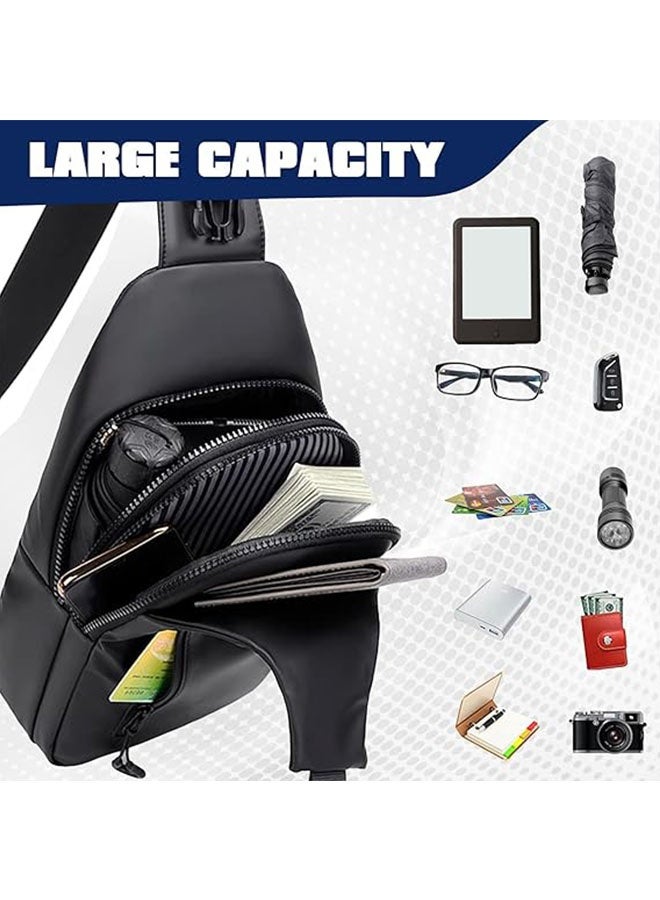سلينغ حقيبة كروسبودي مع منفذ شاحن USB, حقيبة الظهر الكتف الصغيرة للرجال, حقيبة الصدر الرقيقة المضادة للماء حقيبة اليوم العادية للسفر ركوب الدراجات, أسود - Image 4