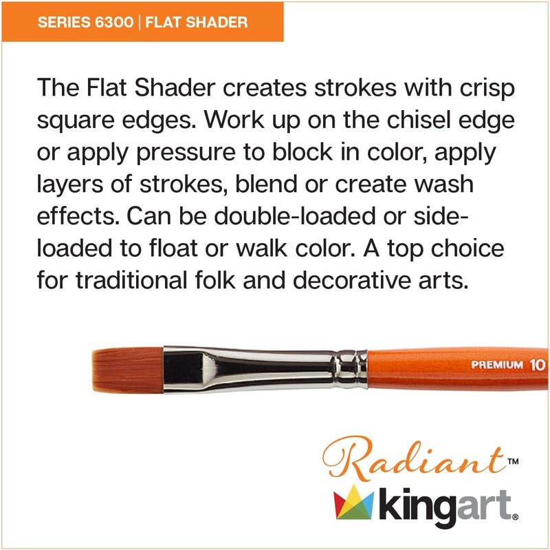 Premium Radiant 6300-10 Flat Shader Series Artist Brush, Synthetic Taklon Hair, Short Handle, for Acrylic, Oil and Watercolor Painting, Size 10