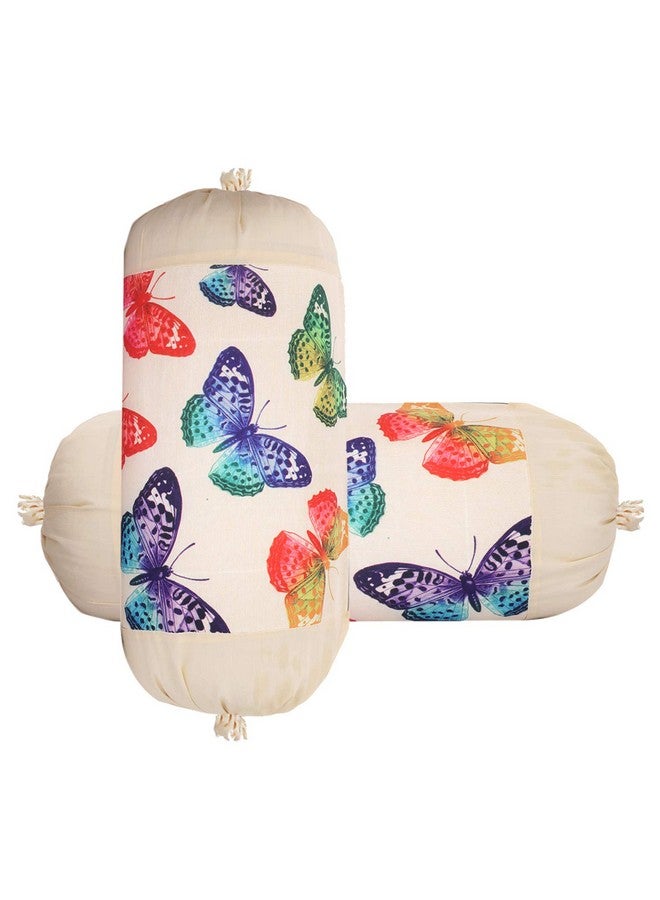 Kuber Industries Butterfly Design Cotton 2 Pieces Bolster Cover Set (Cream) - Image 1