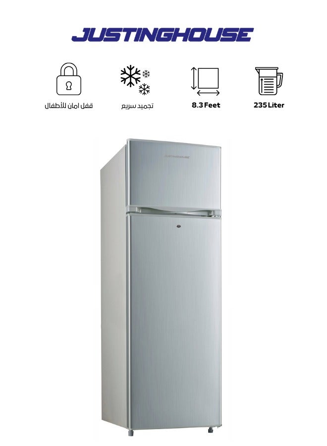 JUSTINGHOUSE Double Door Refrigerator, 235 Liters, Silver - JSRF-255D - Image 1