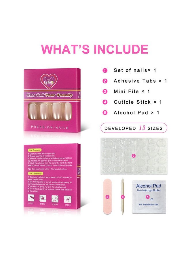 EchiQ Pearl Shine Glossy Fake Nails Shimmer White Square French Nail Ombre Faux Ongles Gradient Medium Fingernails With Gluetabs - Image 3