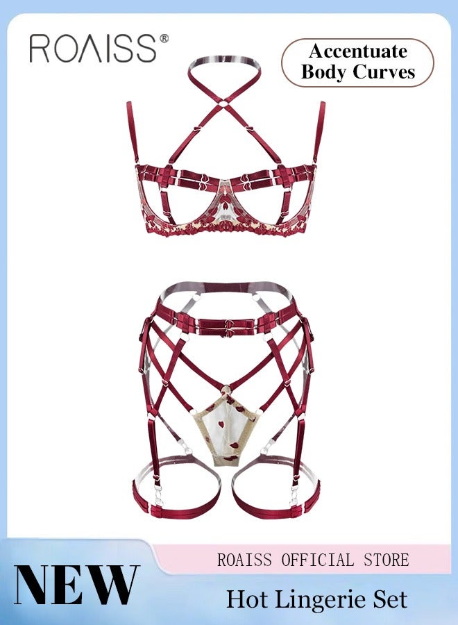 roaiss Underwear Suit for Women with Two Color Splicing Strap Intertwined Ladies Lingerie Sets with Adjustable Straps - Image 1