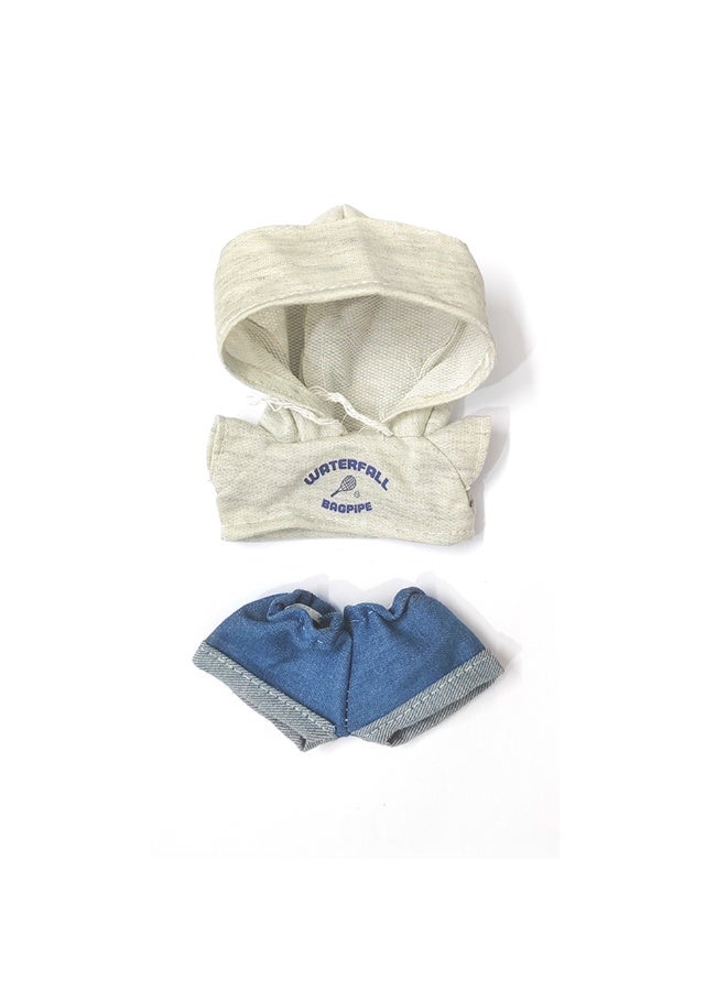 Badminton-Inspired Outfit: Gray Hooded Sweatshirt & Denim Jeans for 17cm Doll (Doll/Shoes Not Incl.)  - Image 2