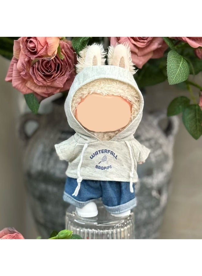 Badminton-Inspired Outfit: Gray Hooded Sweatshirt & Denim Jeans for 17cm Doll (Doll/Shoes Not Incl.)  - Image 1