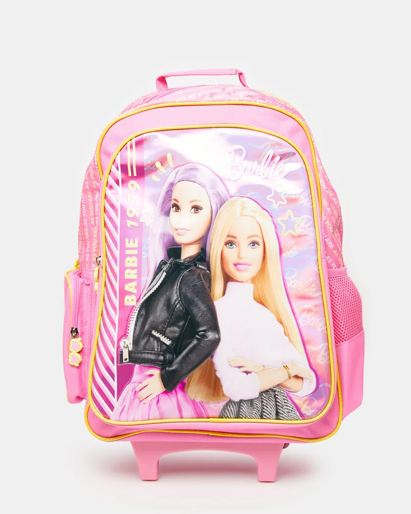 Redtag Girls Pink Barbie Kids Trolley Bag (18Inch)