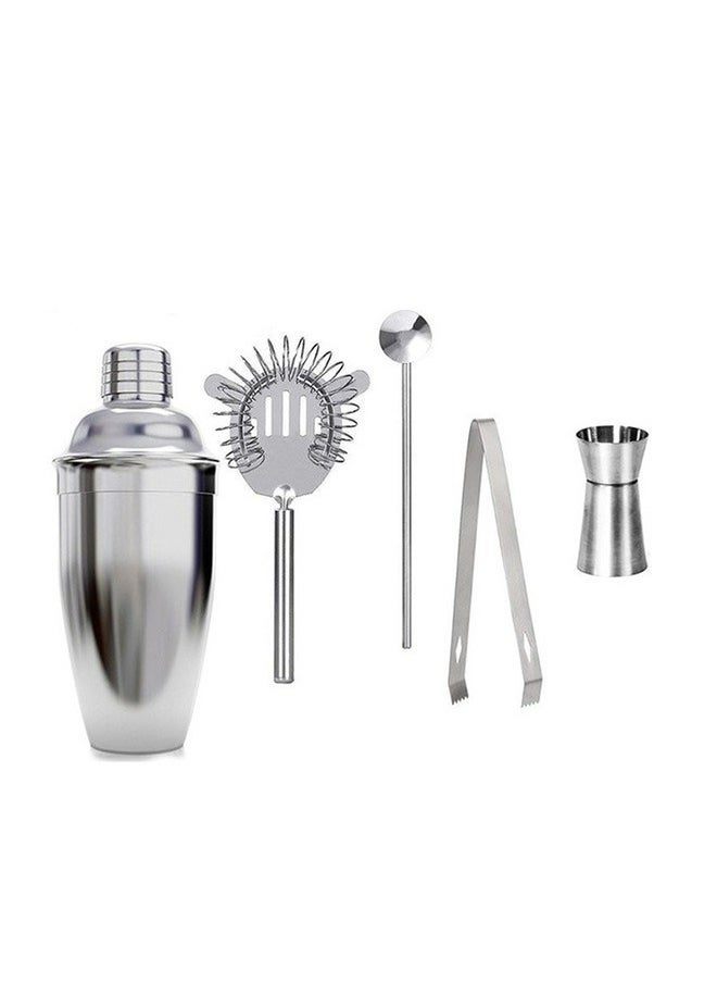 RollsTimi  - 5pcs Cocktail Shaker Set Stainless Steel Household Bar Supplies Silver - Image 1