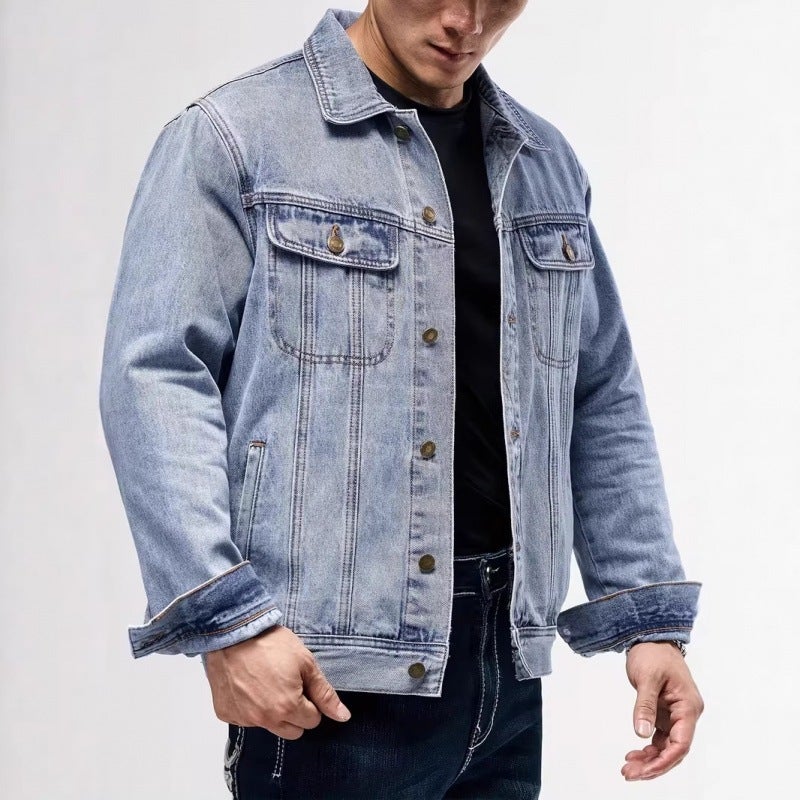 Men's Slim Fit Denim Jacket with Collar and Button Front - Image 4