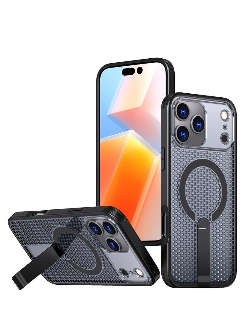 CubeG Magnetic for iPhone 17 Pro Max Case, Compatible with MagSafe, 3D Mesh Structure Heat Dissipation Mobile Phone Case with Magnetic Bracket Ultra-thin Protective Caver Black - Image 1