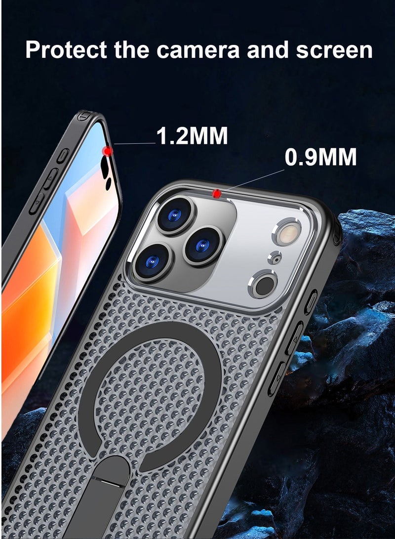 CubeG Magnetic for iPhone 17 Pro Max Case, Compatible with MagSafe, 3D Mesh Structure Heat Dissipation Mobile Phone Case with Magnetic Bracket Ultra-thin Protective Caver Black - Image 5