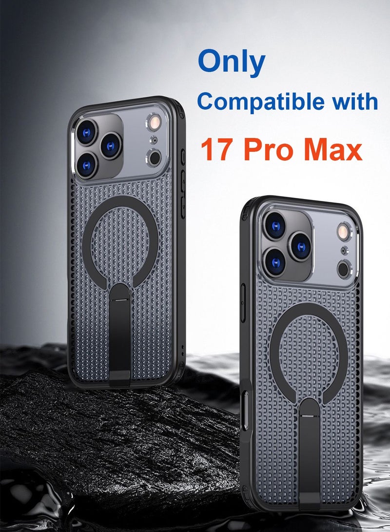 CubeG Magnetic for iPhone 17 Pro Max Case, Compatible with MagSafe, 3D Mesh Structure Heat Dissipation Mobile Phone Case with Magnetic Bracket Ultra-thin Protective Caver Black - Image 2