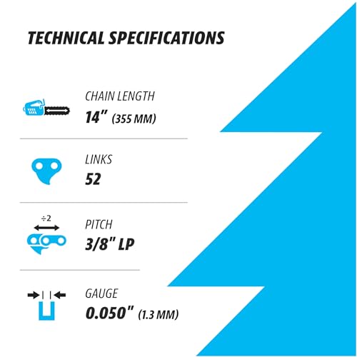 Kuza سلسلة منشار كهربائي 14 بوصة 3/8" LP، 050" قياس، 52 وصلة دفع، فولاذ ألماني، تناسب هوسكفارنا 120i، 135، إيكو CS-310، ريوبي RY3714، ماكيتا XCU11Z، إيغو، ووركس، بولان والمزيد - S52 (3 سلاسل) - Image 2
