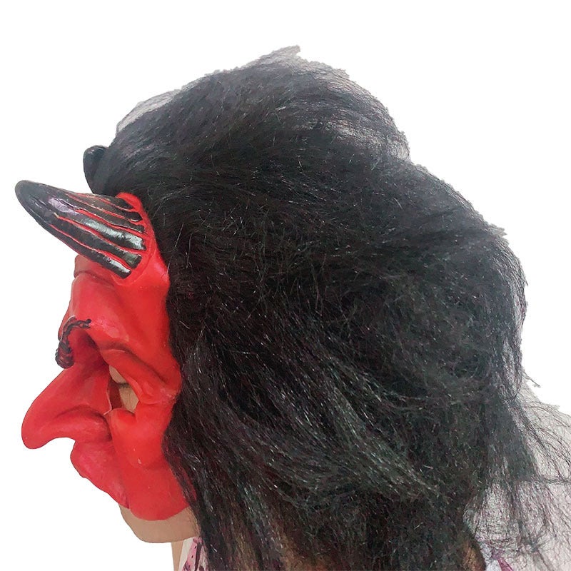 Red Demon Mask Halloween Half Face Devil Mask with Wig Monster Masquerade Mask for Cosplay Costume - Image 3