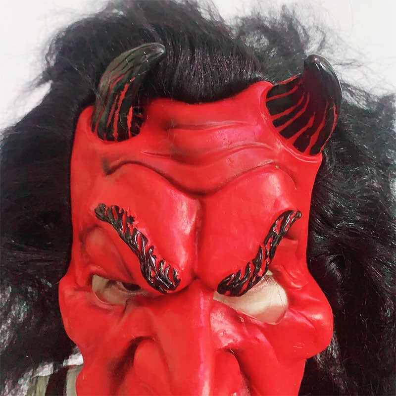 Red Demon Mask Halloween Half Face Devil Mask with Wig Monster Masquerade Mask for Cosplay Costume - Image 2