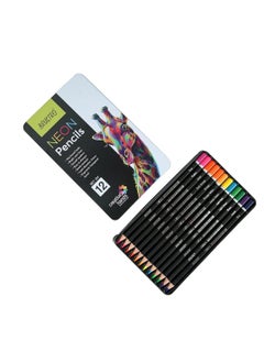 BRUSTRO Neon Colour Pencils 12 Tin |Multicolour| 3.3mm | Lead Strength, Ideal for Colouring, Painting, Layering, Use on Fabrics, Wax-Based | Set of 12 | (in Elegant tin Box) - pzsku/Z1D9E9B38029708F2AC83Z/45/_/1739259866/fa477104-703b-443c-b9cc-8a20e1659941