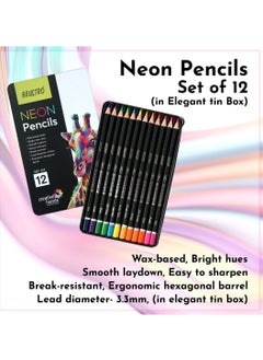 BRUSTRO Neon Colour Pencils 12 Tin |Multicolour| 3.3mm | Lead Strength, Ideal for Colouring, Painting, Layering, Use on Fabrics, Wax-Based | Set of 12 | (in Elegant tin Box) - pzsku/Z1D9E9B38029708F2AC83Z/45/_/1739259876/9df4410e-48a0-4b03-8b02-aadeba098e01