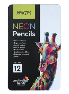 BRUSTRO Neon Colour Pencils 12 Tin |Multicolour| 3.3mm | Lead Strength, Ideal for Colouring, Painting, Layering, Use on Fabrics, Wax-Based | Set of 12 | (in Elegant tin Box) - pzsku/Z1D9E9B38029708F2AC83Z/45/_/1739260008/794174d8-337a-4c06-8a16-0387515bb222