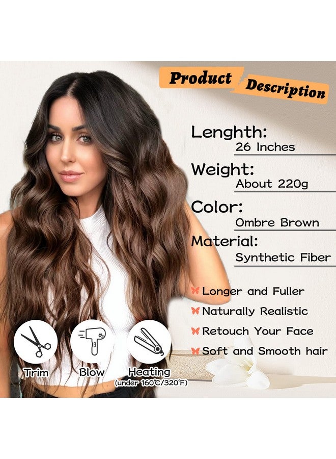 NAYOO Ombre Brown Wig 26 Inch Middle Part Wigs For Women Synthetic Hair Long Wavy Wig With Dark Roots For Daily Party/Halloween Use (Ombre Brown) - Image 1