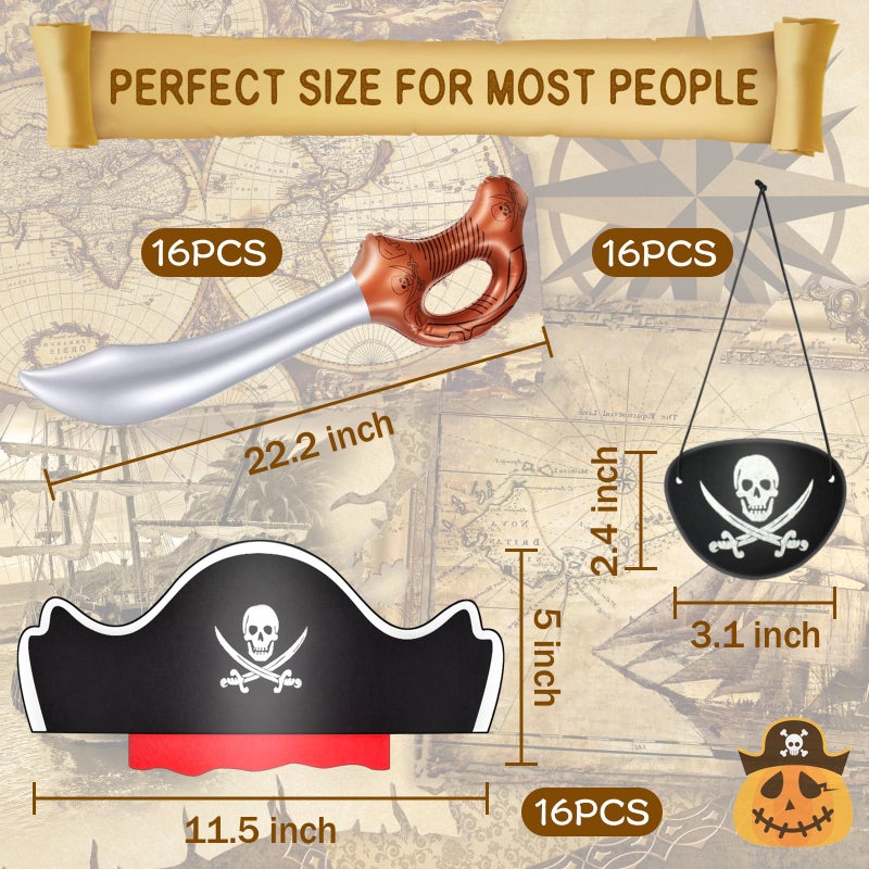 Legigo 48 Pcs Funny Pirate Party Set- Include 16 Pirate Hats, 16 Eye Patches, 16 Inflatable Swords for Pirate Party Cosplay Caribbean Dress Accessories - Image 3