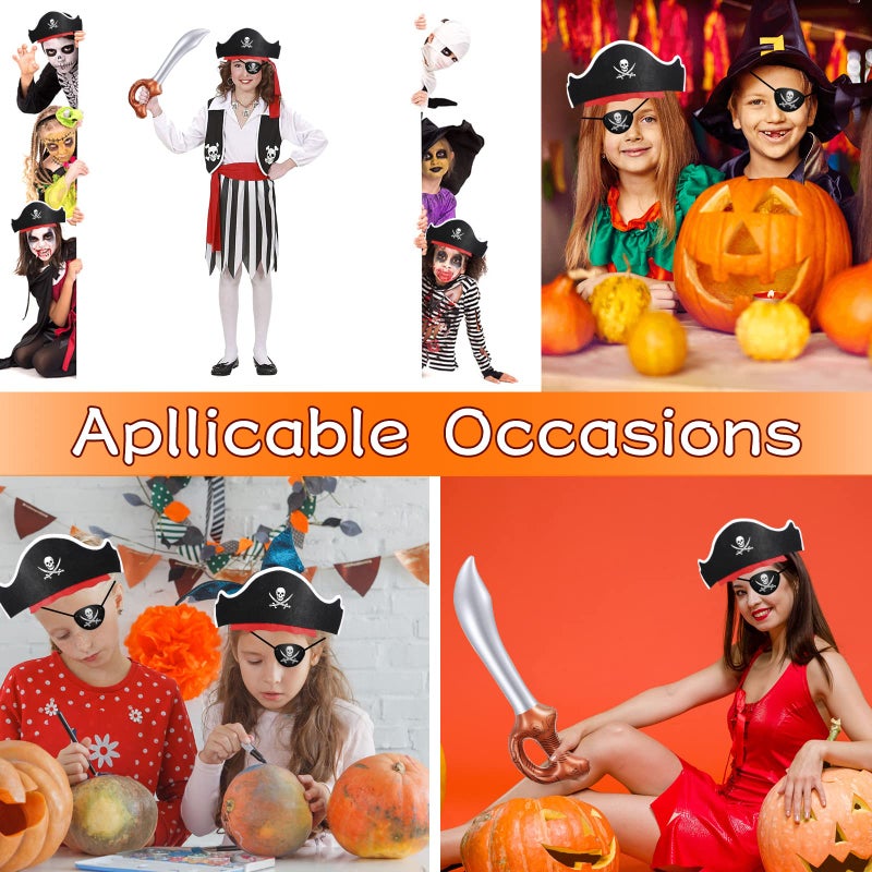 Legigo 48 Pcs Funny Pirate Party Set- Include 16 Pirate Hats, 16 Eye Patches, 16 Inflatable Swords for Pirate Party Cosplay Caribbean Dress Accessories - Image 4