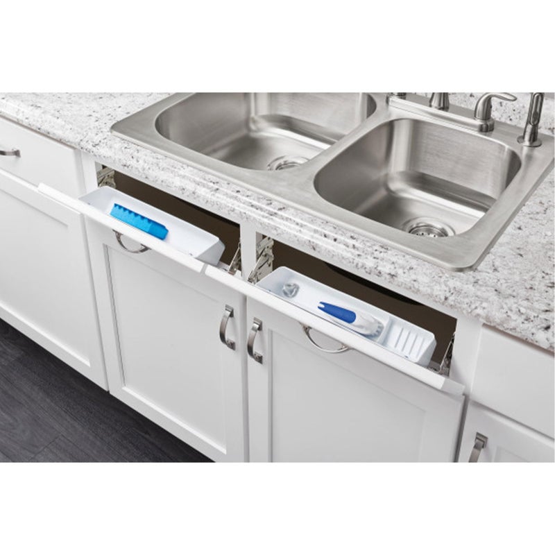 Rev-A-Shelf 11" Tip-Out Plastic Sink Trays for Kitchen and Bathroom Base Cabinet, Pack of 2 Pullout Vanity Shelf Home Organizer, White, 6572-11-11-52 - Image 3
