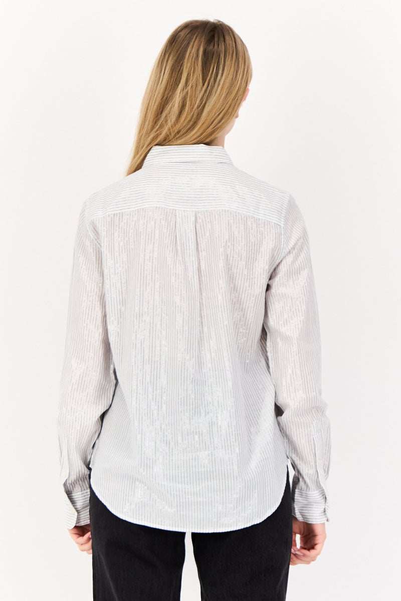 GAP Women Spread Collar Stripe Long Sleeve Shirt, Multicolor - Image 3