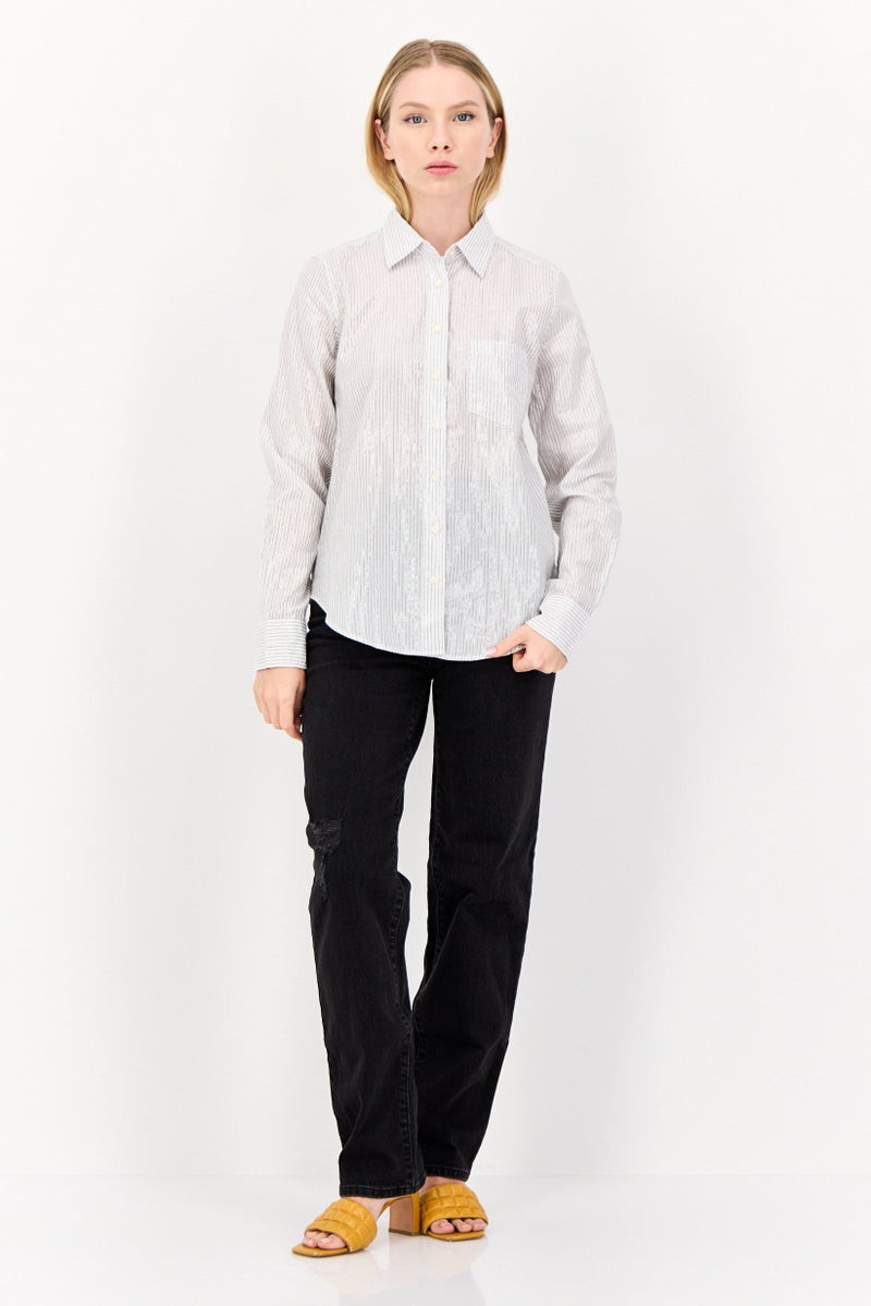 GAP Women Spread Collar Stripe Long Sleeve Shirt, Multicolor - Image 4