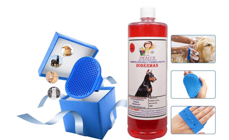 swacch Shampoo | Puppy Safe Shampoo | PH Balanced | Doberman Dog Shampoo 1 Litre Jasmine + | Rubber Bath Brush with Adjustable Straps | Pet Massage | Soothing Bristles Hand Brush I Combo Pack - Image 2