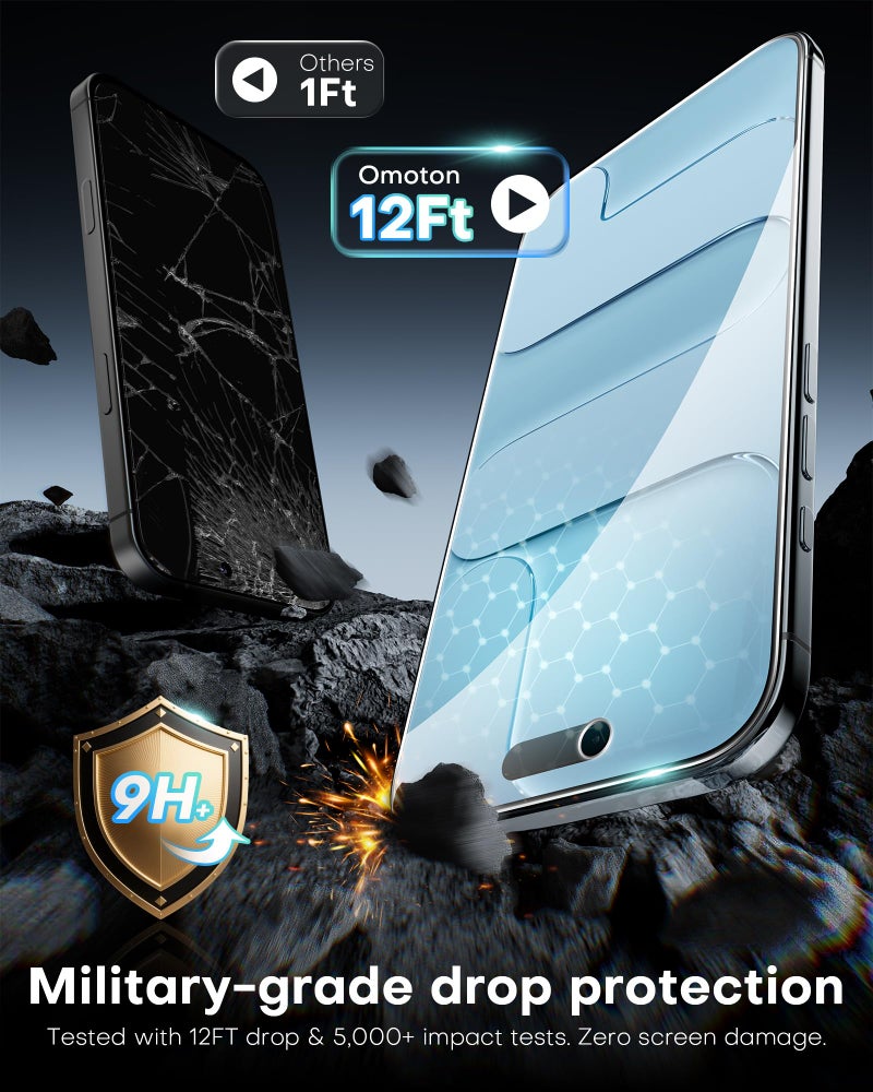 OMOTON Privacy Screen Protector for iPhone Air [Zero Failure Application], Tempered Glass for iPhone 17 Air with 9H+ Hardness & 12FT Military Grade Shatterproof, 100% Anti-Spy, Full Coverage Protection, 2 Pack - Image 3