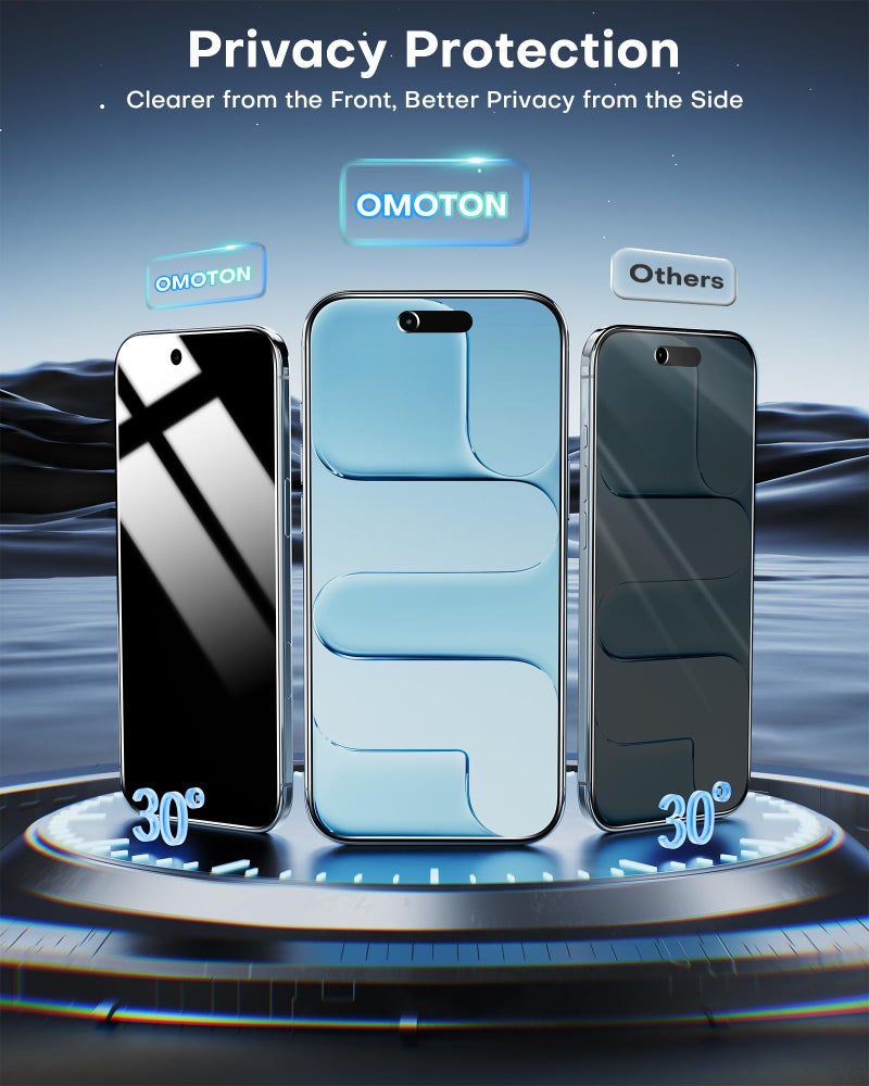 OMOTON Privacy Screen Protector for iPhone Air [Zero Failure Application], Tempered Glass for iPhone 17 Air with 9H+ Hardness & 12FT Military Grade Shatterproof, 100% Anti-Spy, Full Coverage Protection, 2 Pack - Image 4