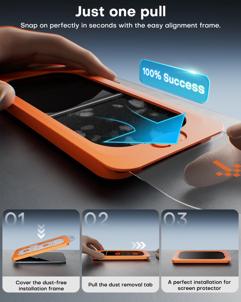 OMOTON Privacy Screen Protector for iPhone Air [Zero Failure Application], Tempered Glass for iPhone 17 Air with 9H+ Hardness & 12FT Military Grade Shatterproof, 100% Anti-Spy, Full Coverage Protection, 2 Pack - Image 2