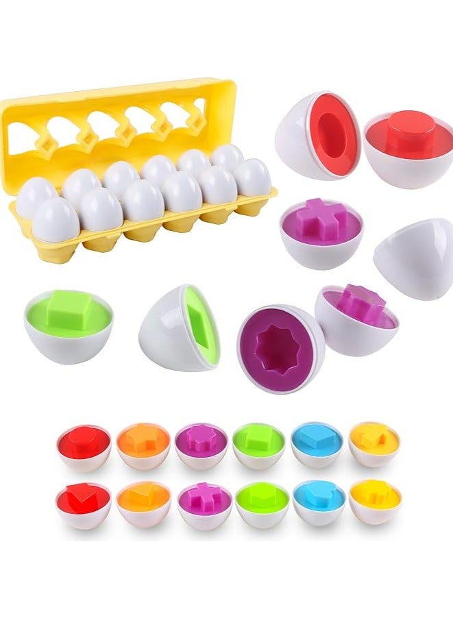 ZEPONOVA Early Development Toys, Matching Eggs, Educational Puzzle Toys for 2 Year Old Kids Egg match, Color & Shape Recognition Sorter  (12 Eggs) - Image 1