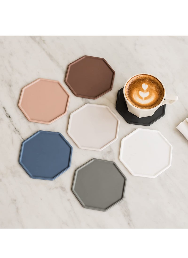 Silicone Round Drinks Coaster, for Coffee Tea, Silicone Coasters, 4 Pcs Silicone Non-Slip Washable Cup Mats Coaster for Drinks Home and Outdoor (Grey)