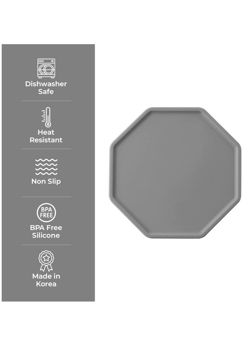 Silicone Round Drinks Coaster, for Coffee Tea, Silicone Coasters, 4 Pcs Silicone Non-Slip Washable Cup Mats Coaster for Drinks Home and Outdoor (Grey)