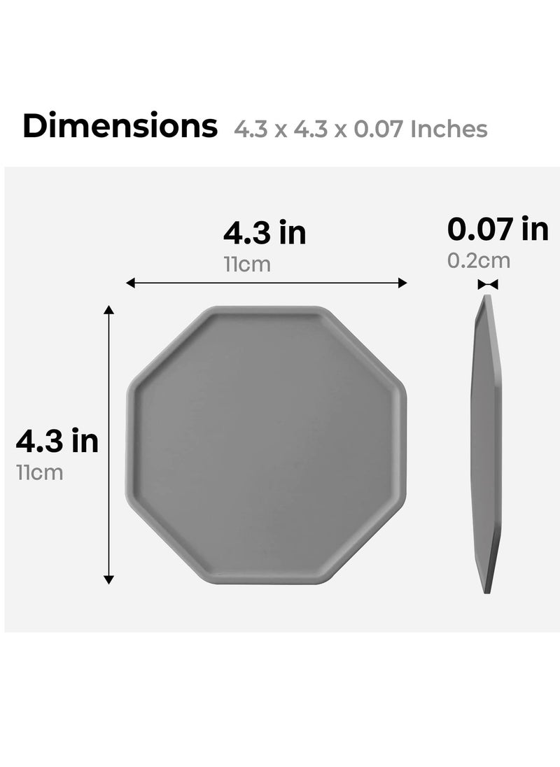 Silicone Round Drinks Coaster, for Coffee Tea, Silicone Coasters, 4 Pcs Silicone Non-Slip Washable Cup Mats Coaster for Drinks Home and Outdoor (Grey)