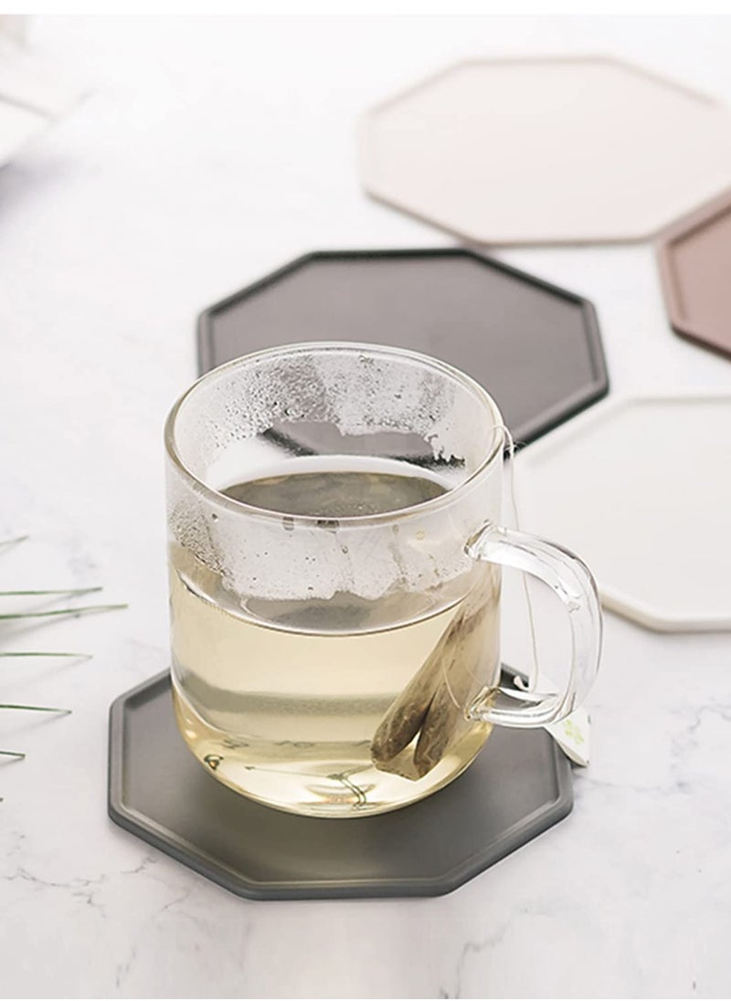 Silicone Round Drinks Coaster, for Coffee Tea, Silicone Coasters, 4 Pcs Silicone Non-Slip Washable Cup Mats Coaster for Drinks Home and Outdoor (Grey)