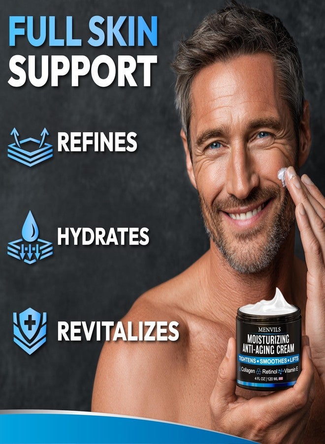 Menvils (2 Pack Mens Face Moisturizer Cream - Anti Aging & Wrinkle for Men with Collagen, Retinol, Vitamins E, Jojoba Oil - Face Lotion - Age Facial Skin Care - Eye Wrinkle - 8 oz Total - Image 2