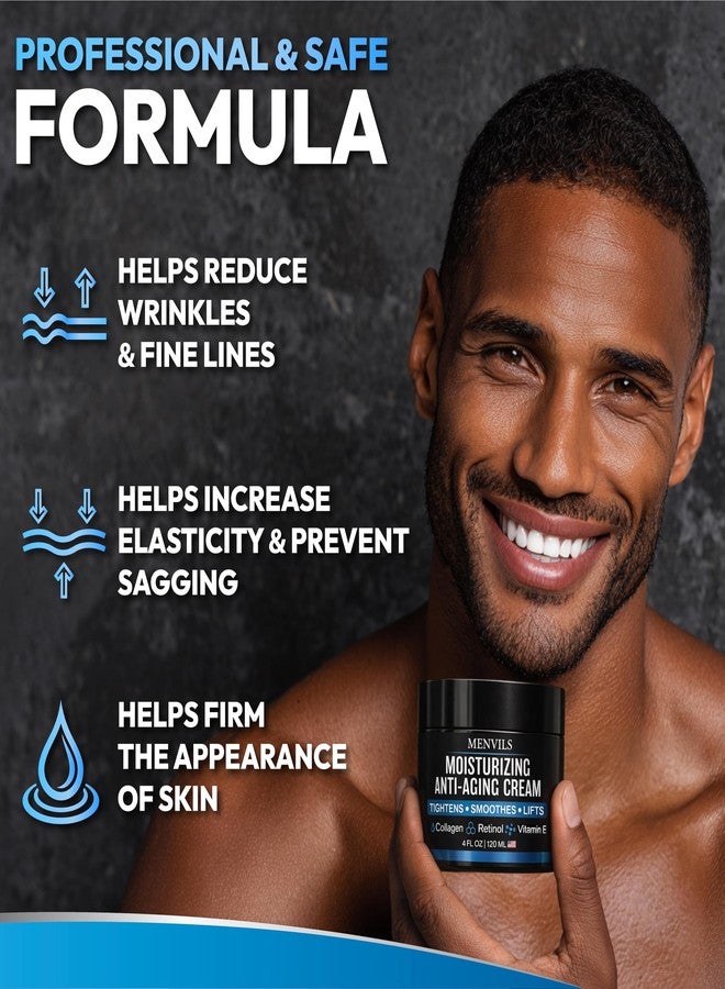 Menvils (2 Pack Mens Face Moisturizer Cream - Anti Aging & Wrinkle for Men with Collagen, Retinol, Vitamins E, Jojoba Oil - Face Lotion - Age Facial Skin Care - Eye Wrinkle - 8 oz Total - Image 4