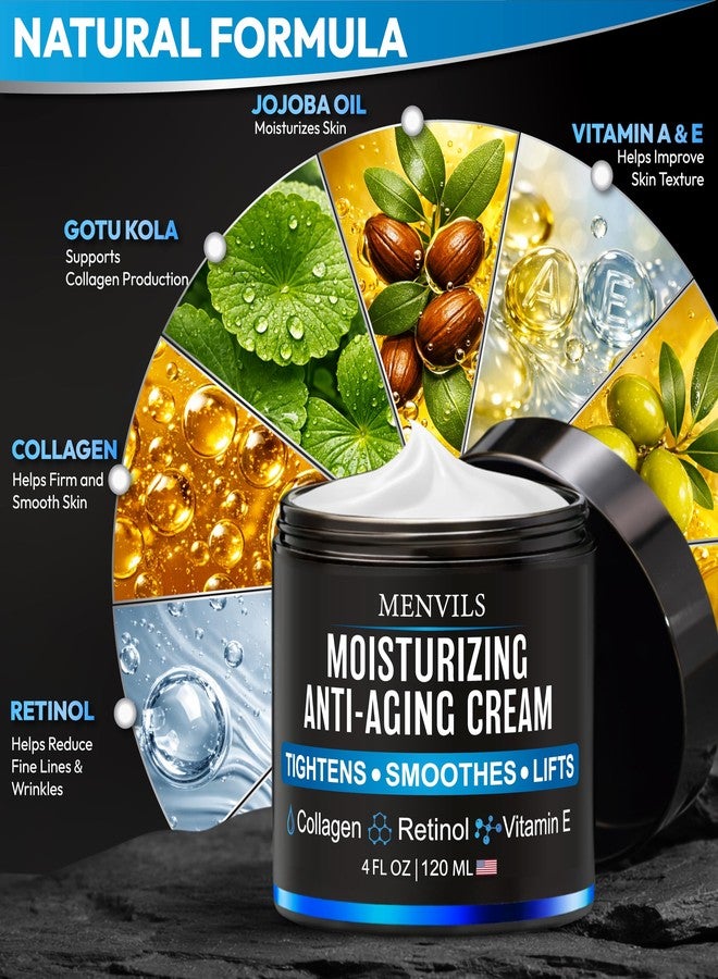 Menvils (2 Pack Mens Face Moisturizer Cream - Anti Aging & Wrinkle for Men with Collagen, Retinol, Vitamins E, Jojoba Oil - Face Lotion - Age Facial Skin Care - Eye Wrinkle - 8 oz Total - Image 3