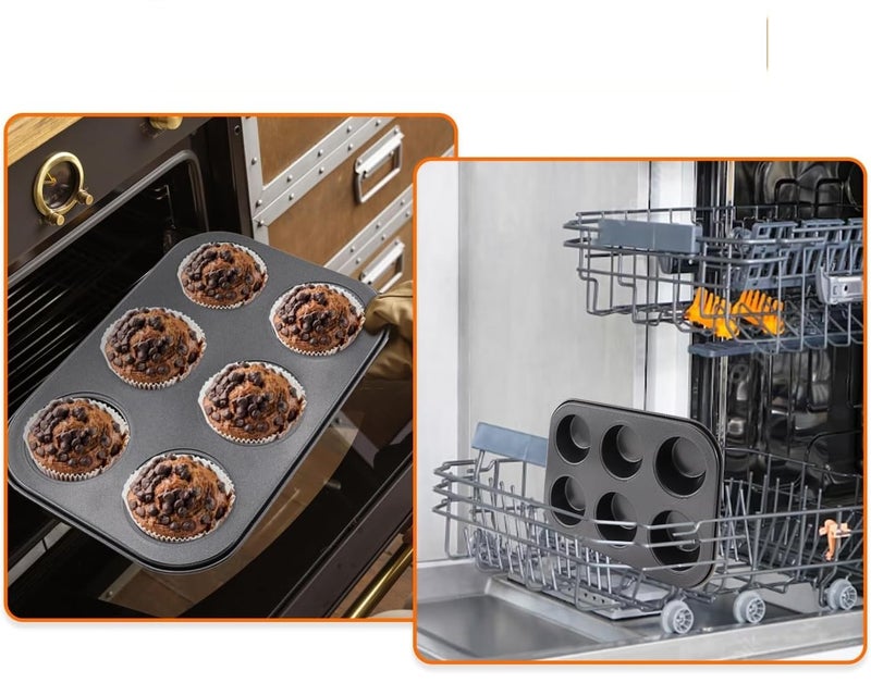 Bakers Pardise Teflon Coated NonStick 6 Cups Cupcake Baking Tray Muffin Tray with Mini Muffin Paper Cup Liners 10cm Set of 100 Pastry Brush - Image 4