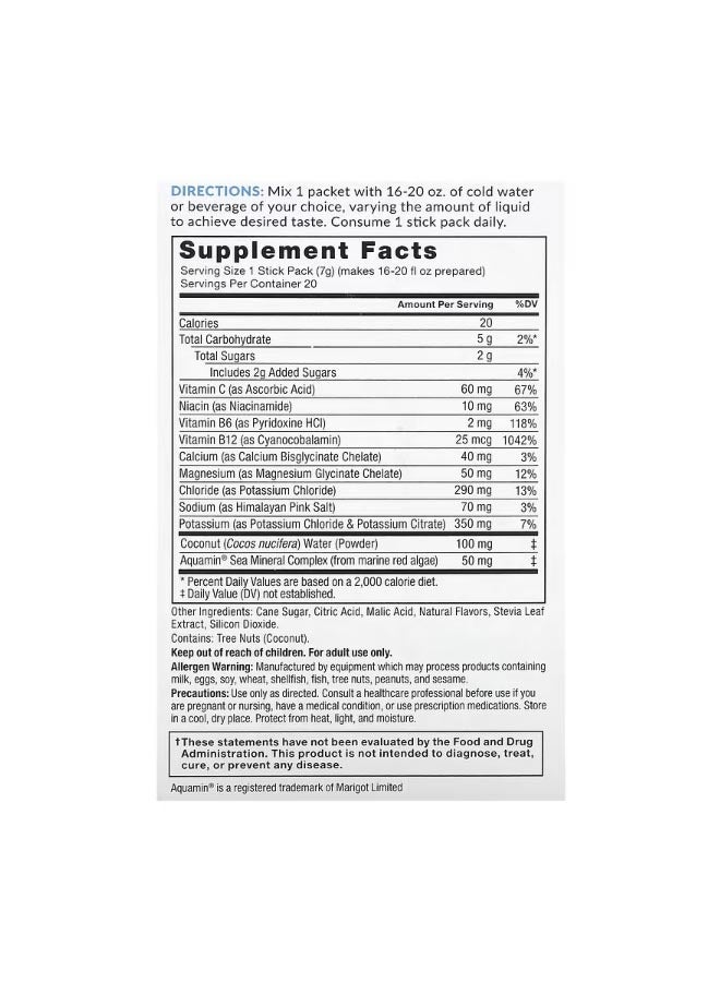 فوريس فاكتور Liquid Labs Rapid Hydration Electrolyte Drink Mix Tropical Fruit 20 Stick Packs 0.25 oz 7 g Each - Image 2